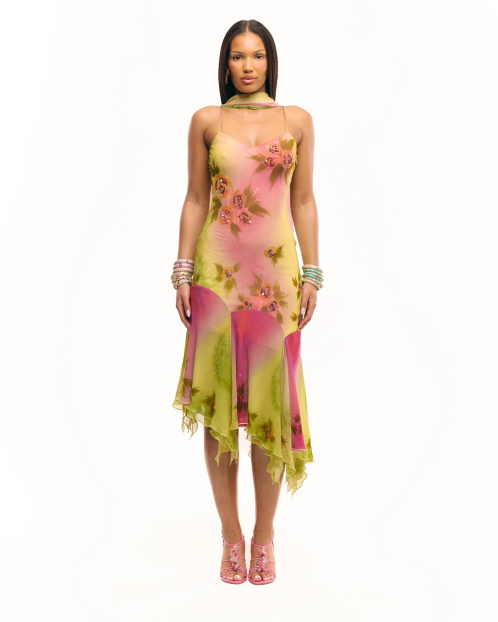 Coral Gown Midi Dress