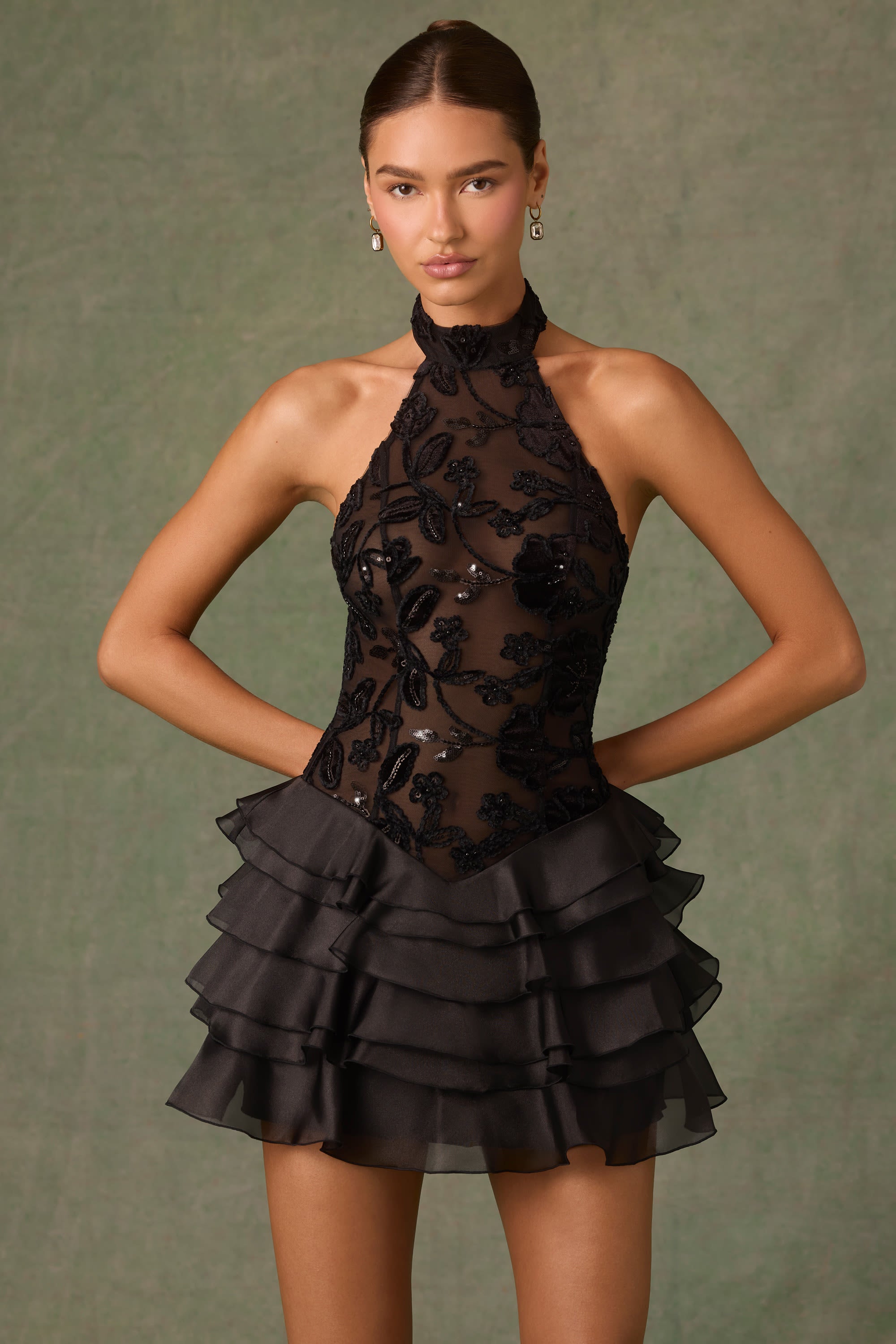 Halter Ruffle Mini Dress