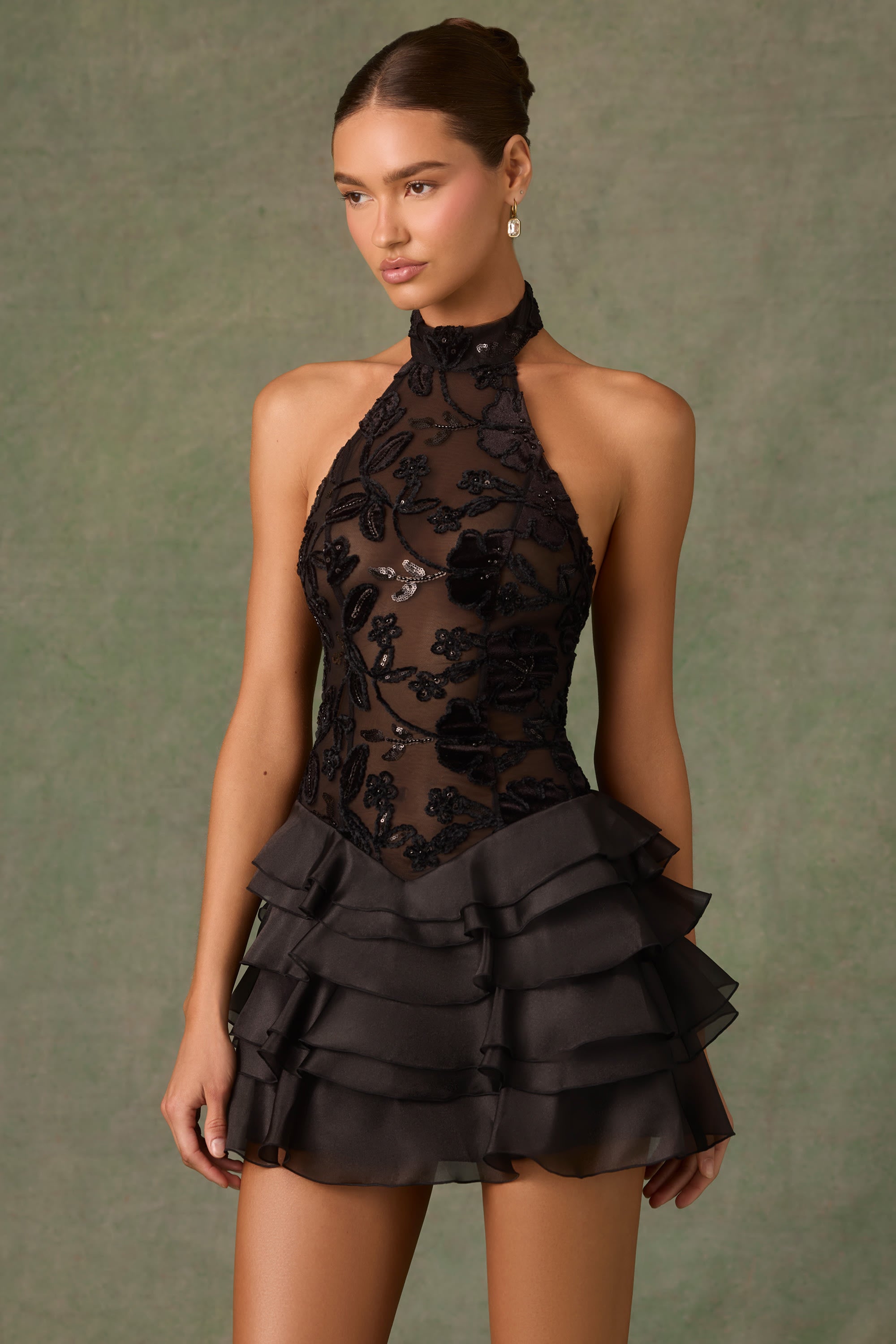 Halter Ruffle Mini Dress